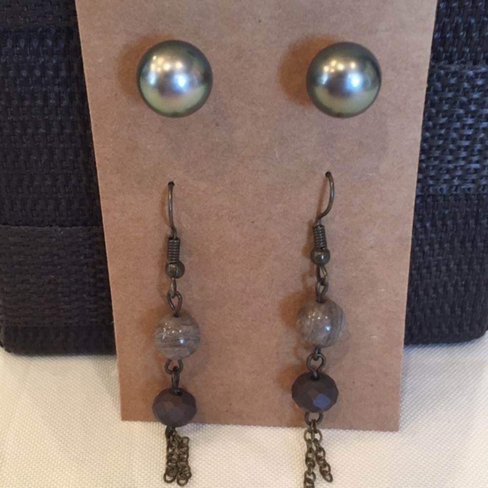๐5/25 brown metallic ball brown dangle earrings